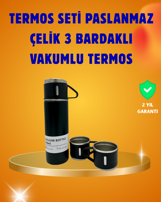 500 ml Isı Korumalı Çelik Termos ve Bardak Seti | Silikon Tabanlı Şık ve Pratik | En Uygun Termos Fiyatları