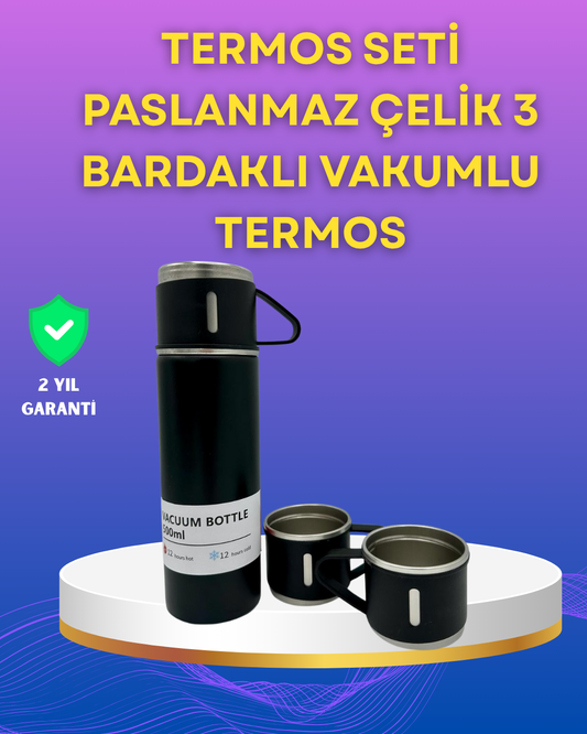 Çelik Termos Bardak Seti | 500 ml Kapasite Kaymaz Taban Hediye Kutulu | En Uygun Termos Fiyatları
