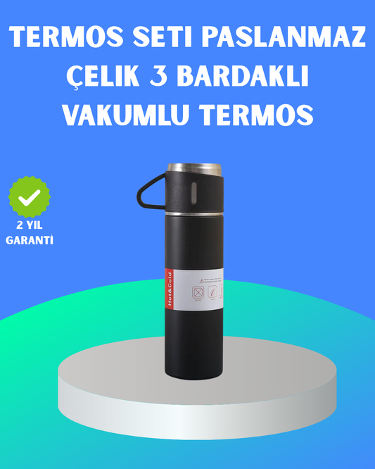 304 Çelik Termos Seti | 2 Bardaklı 500 ml Uzun Süre Isı Koruma | En Uygun Termos Fiyatları