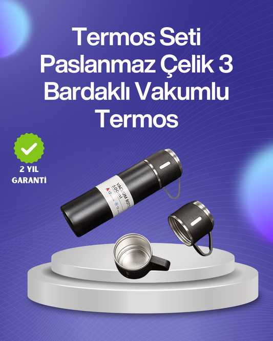Isıyı Uzun Süre Koruyan 500 ml Termos Seti | Çelik Gövde 2 Bardaklı Hediye Kutulu | En Uygun Termos Fiyatları