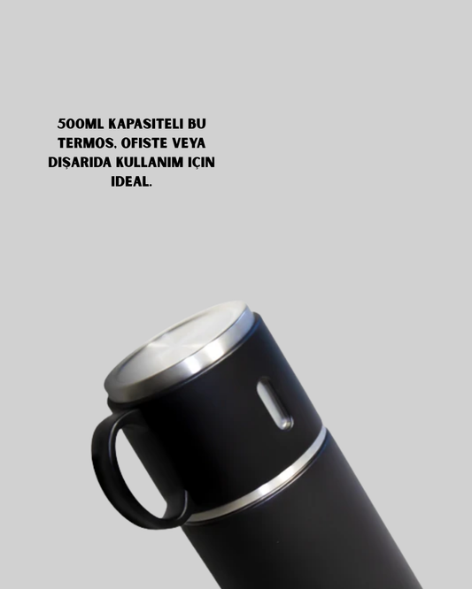 Isıyı Uzun Süre Koruyan 500 ml Termos Seti | Çelik Gövde 2 Bardaklı Hediye Kutulu | En Uygun Termos Fiyatları