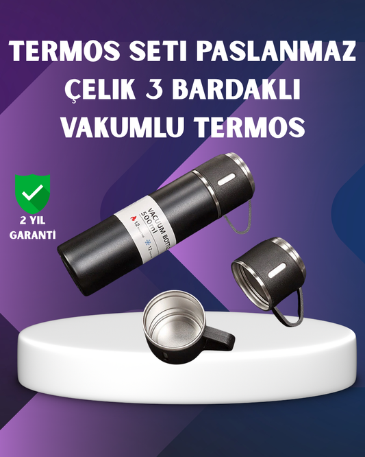 Paslanmaz Termos ve İkili Bardak Seti | 6-12 Saat Sıcak/Soğuk Tutma | En Uygun Termos Fiyatları