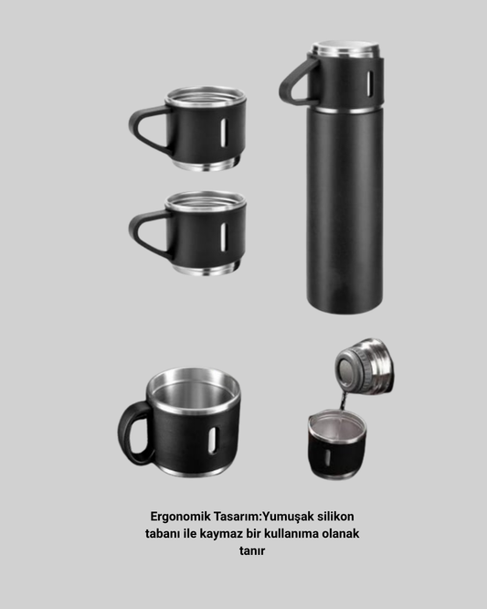 Paslanmaz Termos ve İkili Bardak Seti | 6-12 Saat Sıcak/Soğuk Tutma | En Uygun Termos Fiyatları