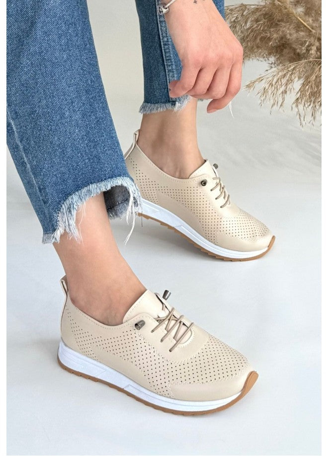 Tone Bej Cilt Bağcıklı Spor Ayakkabı