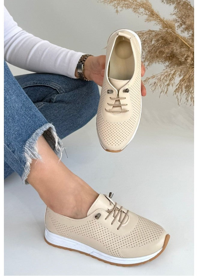 Tone Bej Cilt Bağcıklı Spor Ayakkabı