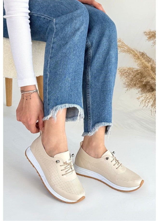 Tone Bej Cilt Bağcıklı Spor Ayakkabı