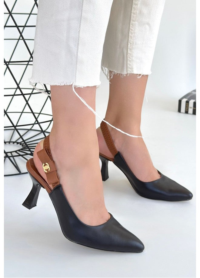 Toran Siyah Cilt Topuklu Ayakkabı