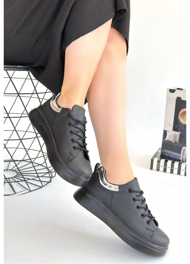 Sofio Siyah Cilt Bağcıklı Spor Ayakkabı