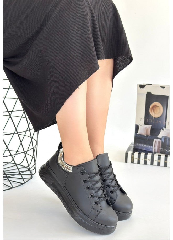 Sofio Siyah Cilt Bağcıklı Spor Ayakkabı