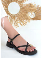 Nordi Kahverengi Cilt Kemerli Sandalet