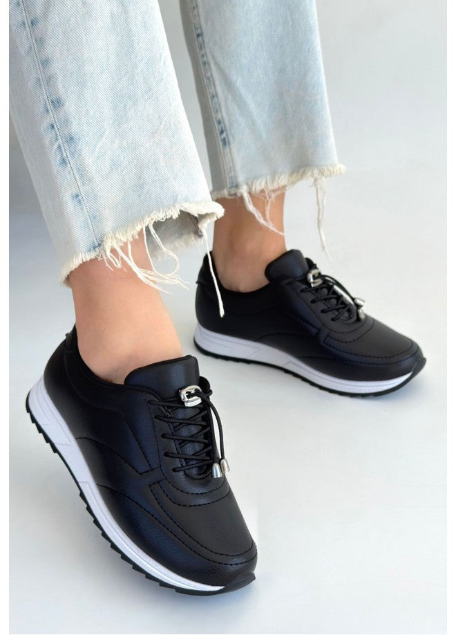 Finna Siyah Cilt Bağcıklı Spor Ayakkab