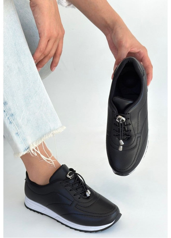 Finna Siyah Cilt Bağcıklı Spor Ayakkab