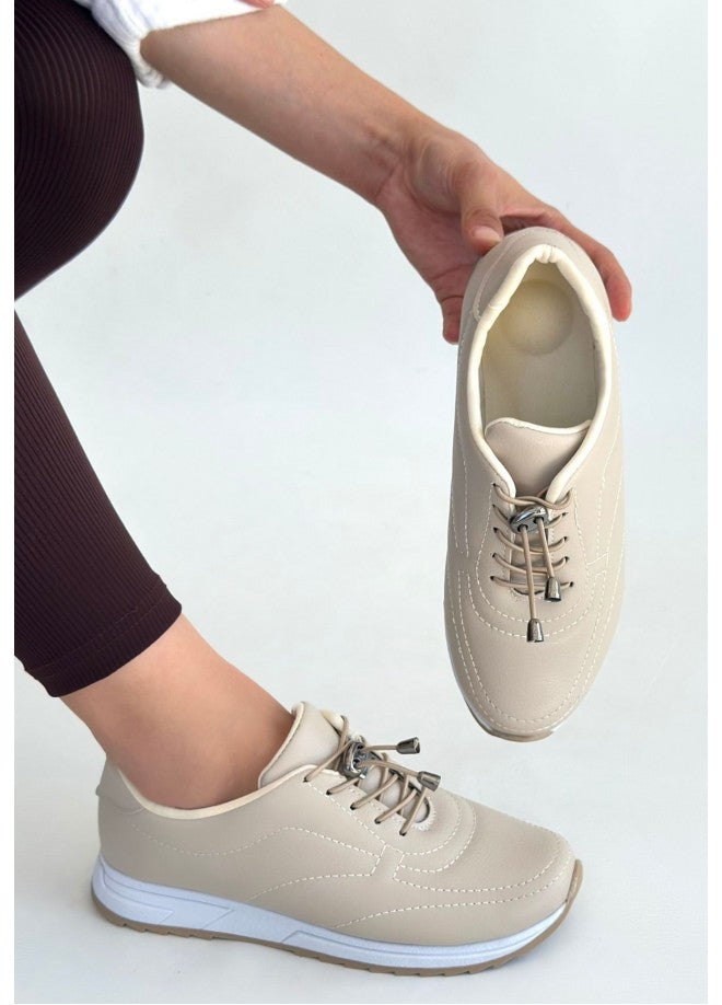 Finna Bej Cilt Bağcıklı Spor Ayakkabı