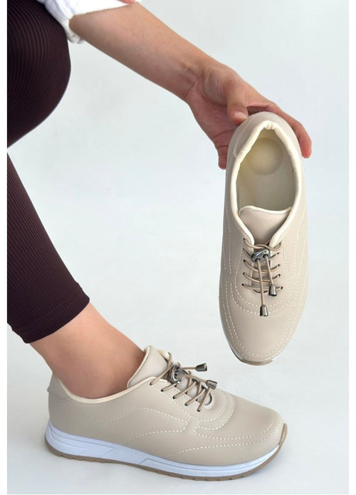 Finna Bej Cilt Bağcıklı Spor Ayakkabı