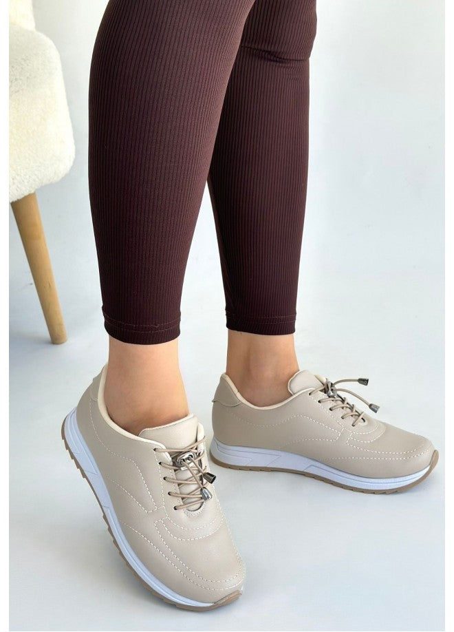 Finna Bej Cilt Bağcıklı Spor Ayakkabı