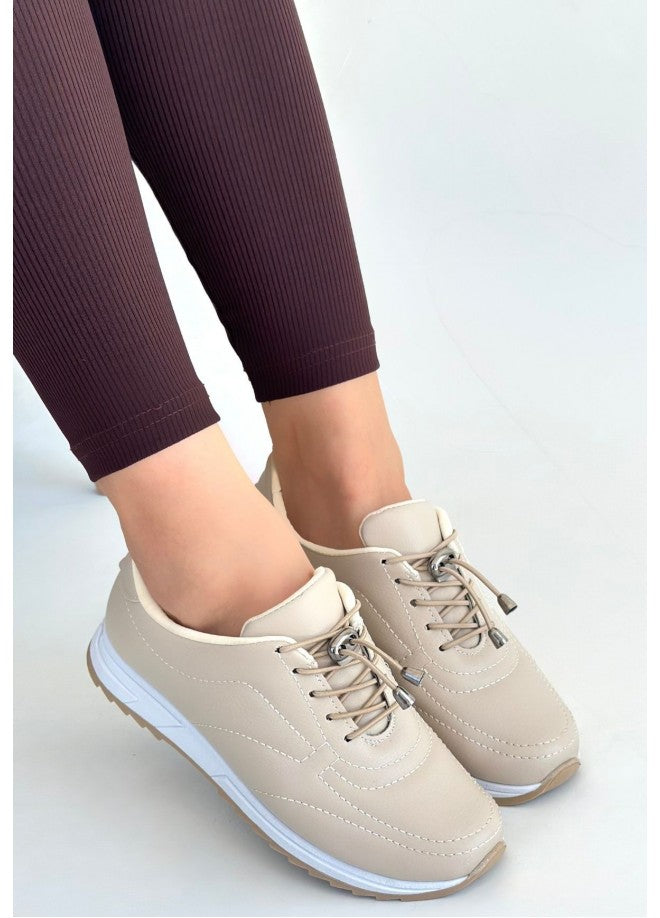 Finna Bej Cilt Bağcıklı Spor Ayakkabı